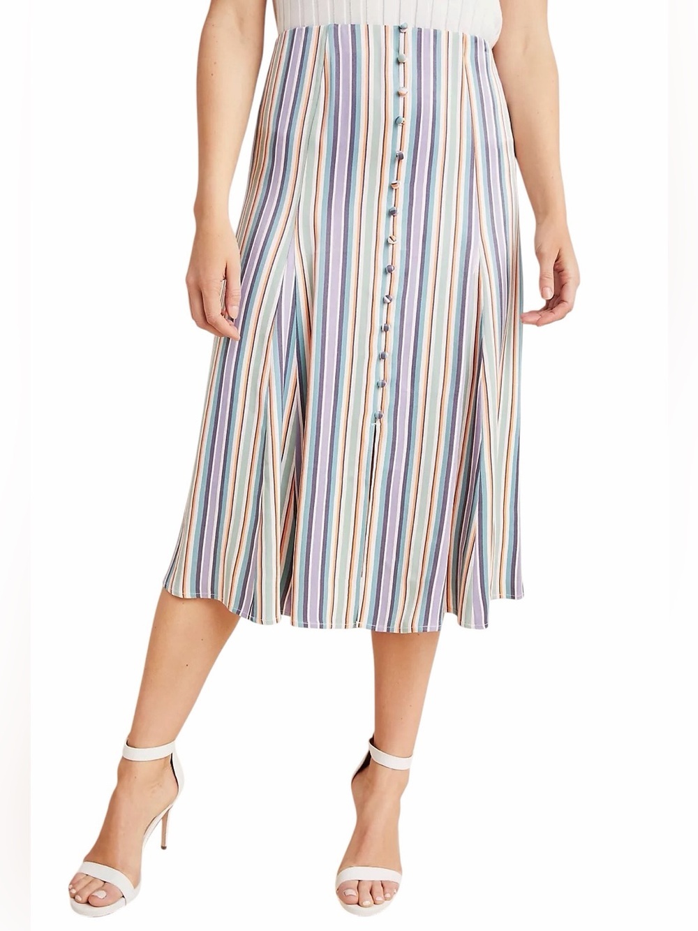Maeve Anthropologie Freya Satin Multi Striped Midi Skirt Womens 4